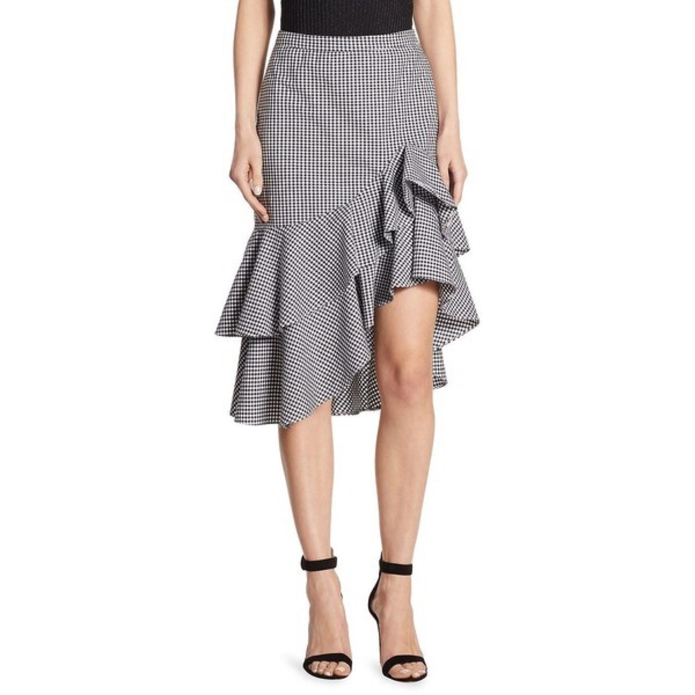 Scripted tiered ruffled gingham skirt